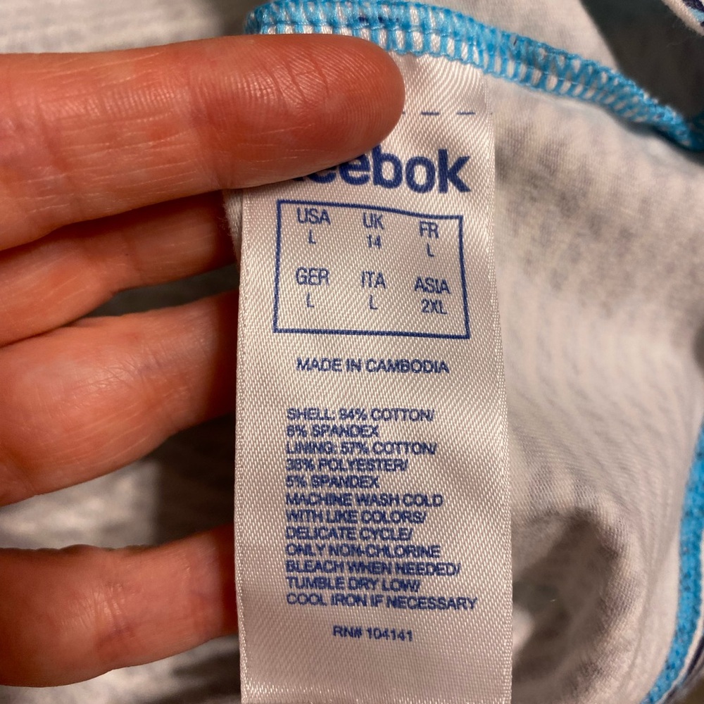Reebok Inbuilt Bra Patterned Stretch Cotton Racerback Performance Tank Top Blue - Picture 5 of 6